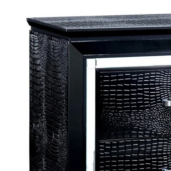 FOA-CM7979BK-N_2 30 Inch Textured Nightstand, 2 Drawers, Mirror Trim, Black