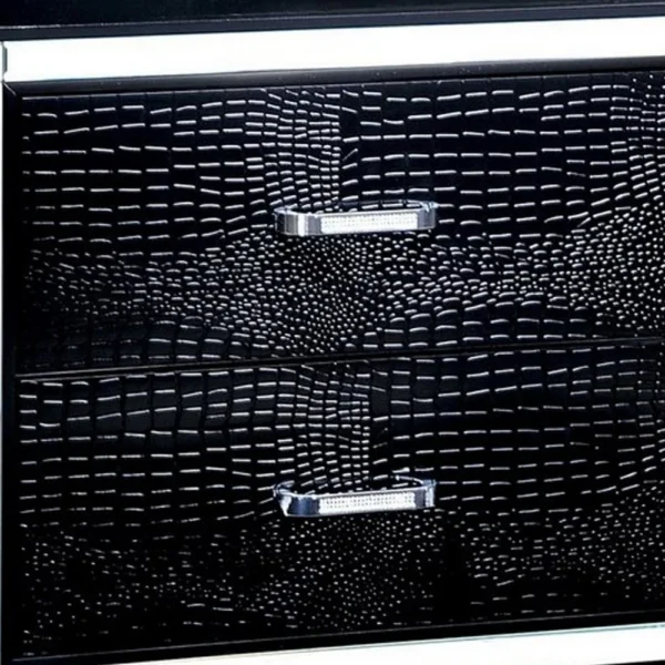 FOA-CM7979BK-N_3 30 Inch Textured Nightstand, 2 Drawers, Mirror Trim, Black