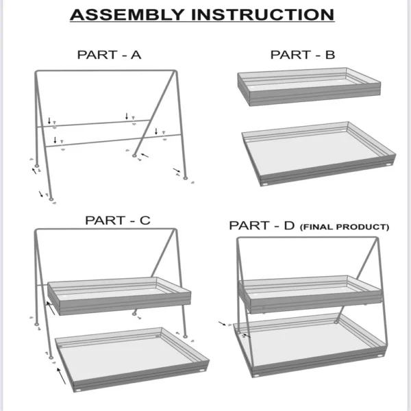 I305-HGM005-Assembly-Instructions Galvanized Metal 2 Tiered Rectangular Serving Tray, Gray