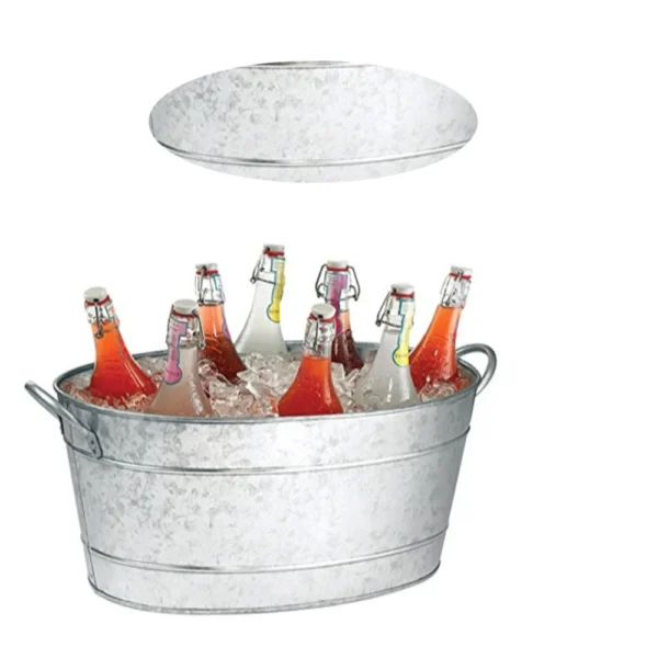 I457-AMC0001_2 Lola 23 Inch Beverage Tub, Galvanized Antique Silver Steel, 2 Handles