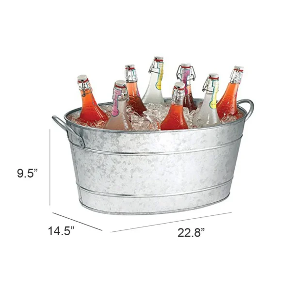 I457-AMC0001_3 Lola 23 Inch Beverage Tub, Galvanized Antique Silver Steel, 2 Handles