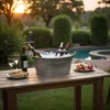I457-AMC0001_4 Lola 23 Inch Beverage Tub, Galvanized Antique Silver Steel, 2 Handles