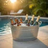 I457-AMC0001_6 Lola 23 Inch Beverage Tub, Galvanized Antique Silver Steel, 2 Handles