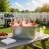 I457-AMC0001_7 Lola 23 Inch Beverage Tub, Galvanized Antique Silver Steel, 2 Handles