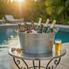 I457-AMC0001_9 Lola 23 Inch Beverage Tub, Galvanized Antique Silver Steel, 2 Handles