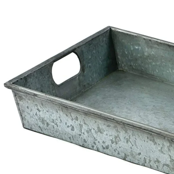 Benzara Square Galvanized Metal Tray With Handle, Gray