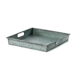 I457-AMC0012_9601c9cf-a88f-46c3-a247-4c81ffe52c1d Benzara Square Galvanized Metal Tray With Handle, Gray