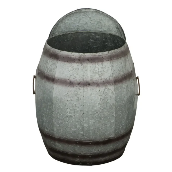 Barrel Drum Shape Storage Table with Removable Lid, Rustic Brown and Gray Metal