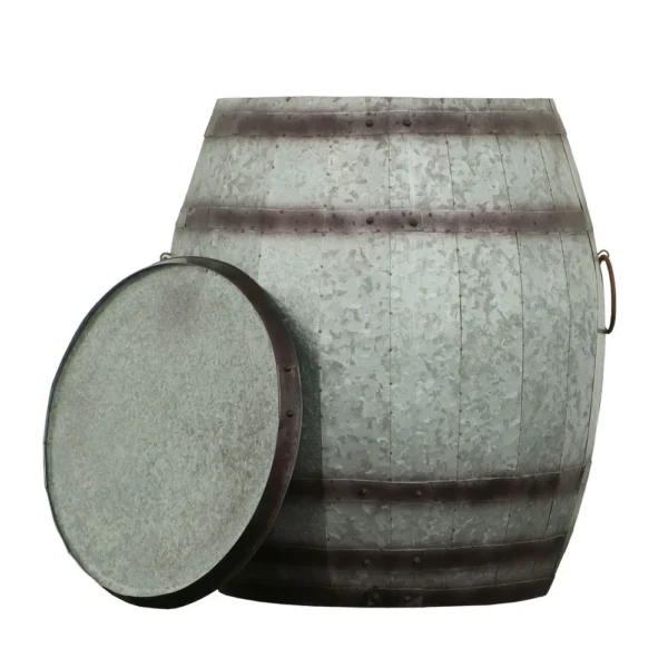 Barrel Drum Shape Storage Table with Removable Lid, Rustic Brown and Gray Metal