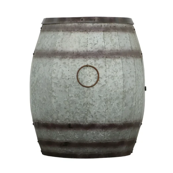Barrel Drum Shape Storage Table with Removable Lid, Rustic Brown and Gray Metal