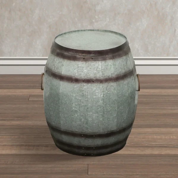 Barrel Drum Shape Storage Table with Removable Lid, Rustic Brown and Gray Metal