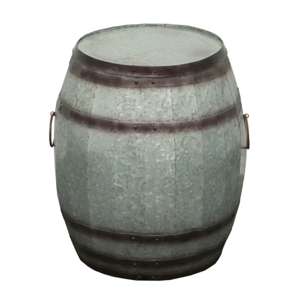 Barrel Drum Shape Storage Table with Removable Lid, Rustic Brown and Gray Metal