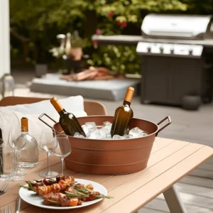 Thea Oval Shape Hammered texture Metal Tub with 2 Side Handles, Copper