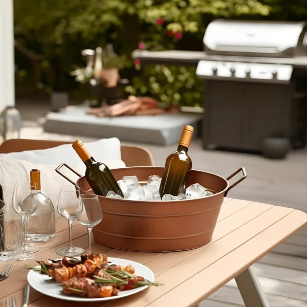 Thea Oval Shape Hammered texture Metal Tub with 2 Side Handles, Copper