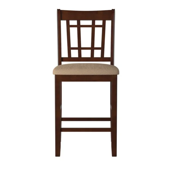 Wooden Counter Height Chair, Dark Brown & Cream, Set of 2