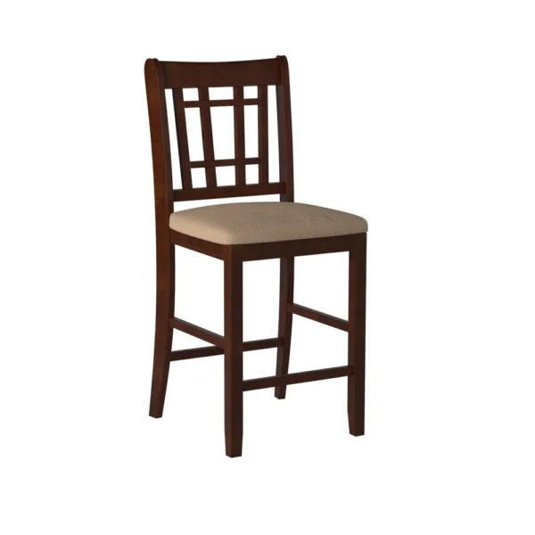 Wooden Counter Height Chair, Dark Brown & Cream, Set of 2