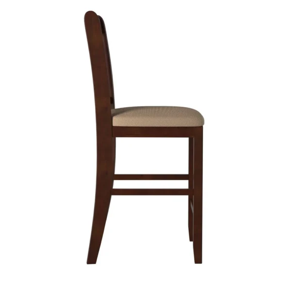 Wooden Counter Height Chair, Dark Brown & Cream, Set of 2