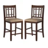 Wooden Counter Height Chair, Dark Brown & Cream, Set of 2