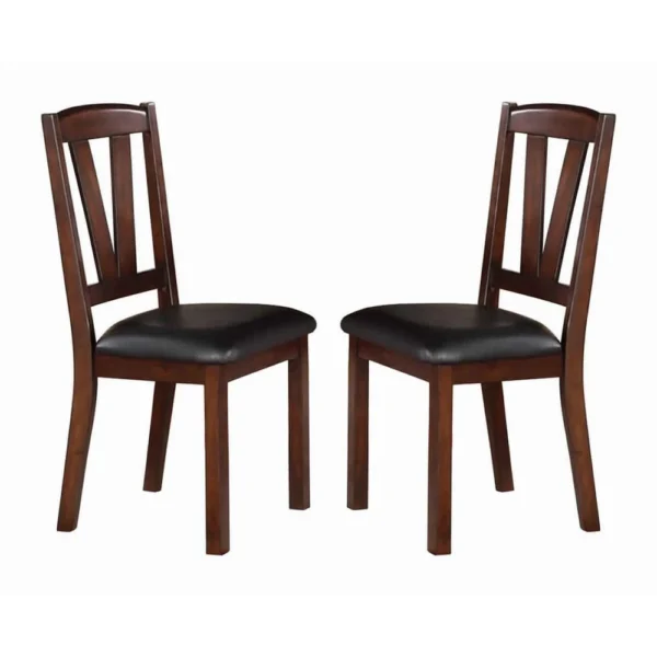 Solid Wood Leather Seat Side Chair Brown Set of 2