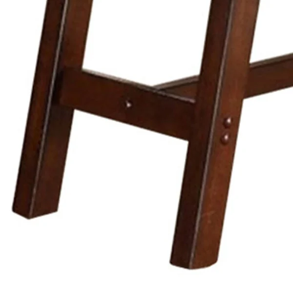 Rubber Wood Bench With Faux Leather Upholstery Large Brown