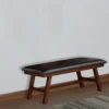 Rubber Wood Bench With Faux Leather Upholstery Large Brown