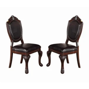PDX-F1395_3bf7fc9a-23e5-438e-9e44-53ae5012e77d Traditional Rubber Wood Dining Chair With Faux Leather Upholstery , Set Of 2,Brown