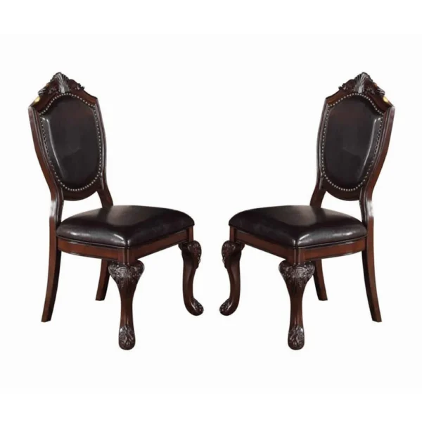 Traditional Rubber Wood Dining Chair With Faux Leather Upholstery , Set Of 2,Brown