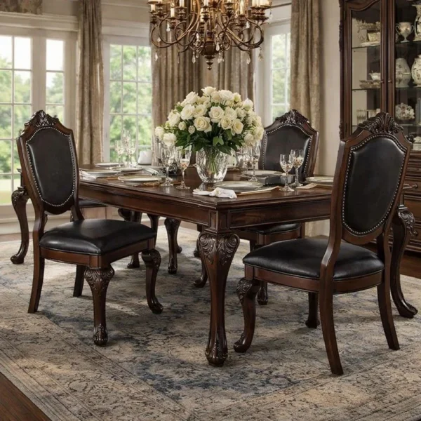 Traditional Rubber Wood Dining Chair With Faux Leather Upholstery , Set Of 2,Brown