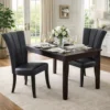 Leather Upholstered Dining Chair In Poplar Wood, Set Of 2,Black