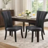 Leather Upholstered Dining Chair In Poplar Wood, Set Of 2,Black