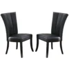 Leather Upholstered Dining Chair In Poplar Wood, Set Of 2,Black