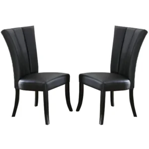 Leather Upholstered Dining Chair In Poplar Wood, Set Of 2,Black