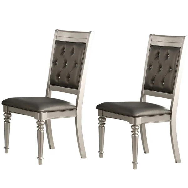 PDX-F1705_e2ae3501-c85b-458d-aba8-95b03cf82a56 Rubber Wood Dining Chair With Diamond Tufted Back, Set Of 2,Gray