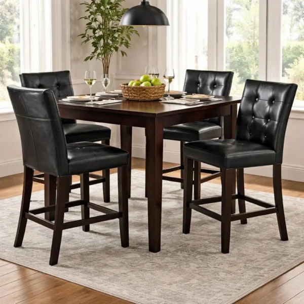 Wood & Polyurethane High Chair, Black & Brown, Set of 2