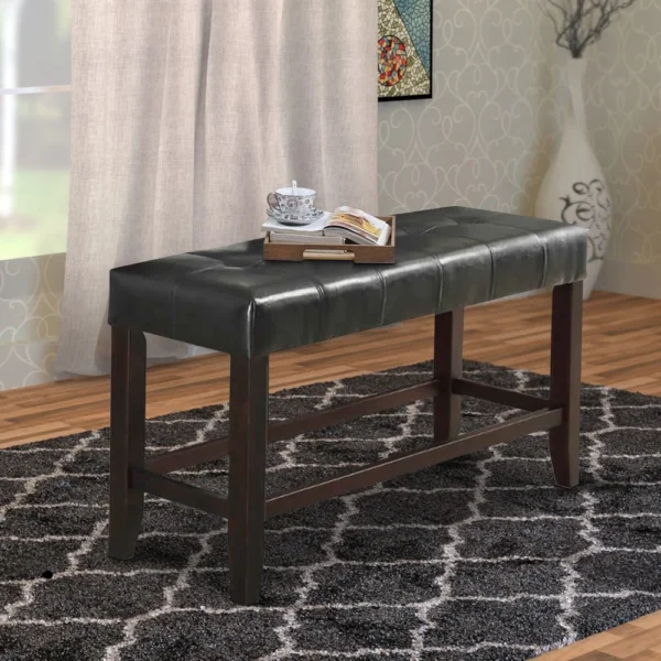 Wood Based High Bench With Tufted Seat Black and Brown