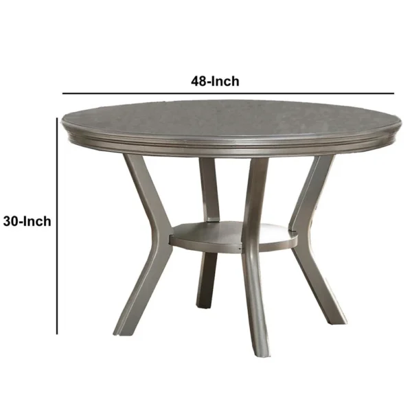 Rubber Wood Round Dining Table With Bottom Shelf Silver