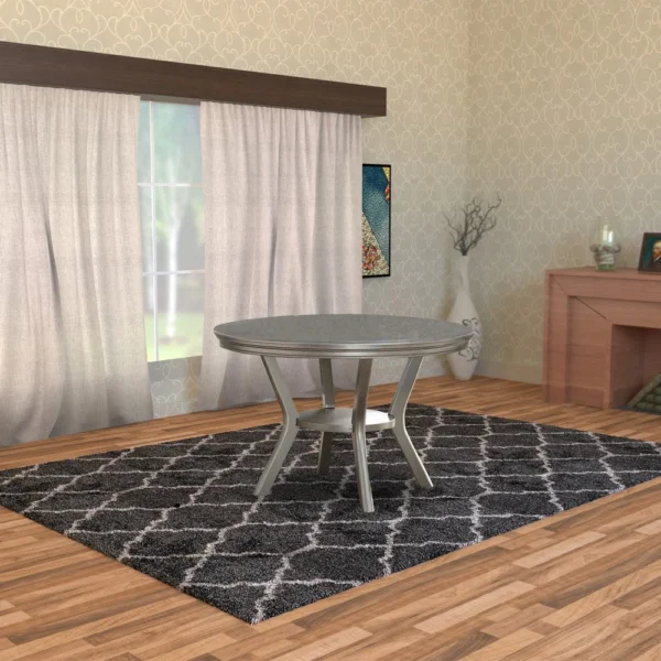 Rubber Wood Round Dining Table With Bottom Shelf Silver