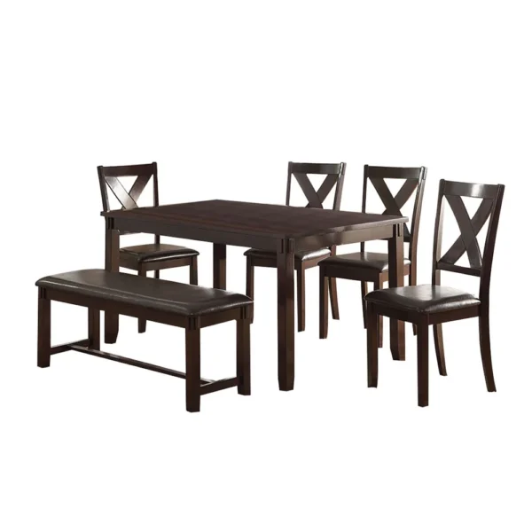 PDX-F2297 Rubber Wood 6 Pieces Dining Set In Espresso Brown