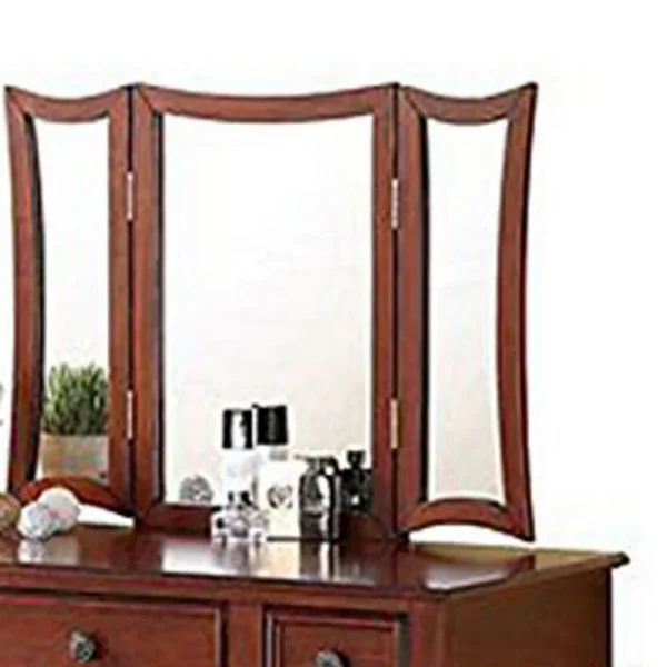 Modish Vanity Set Featuring Stool And Mirror Cherry Brown