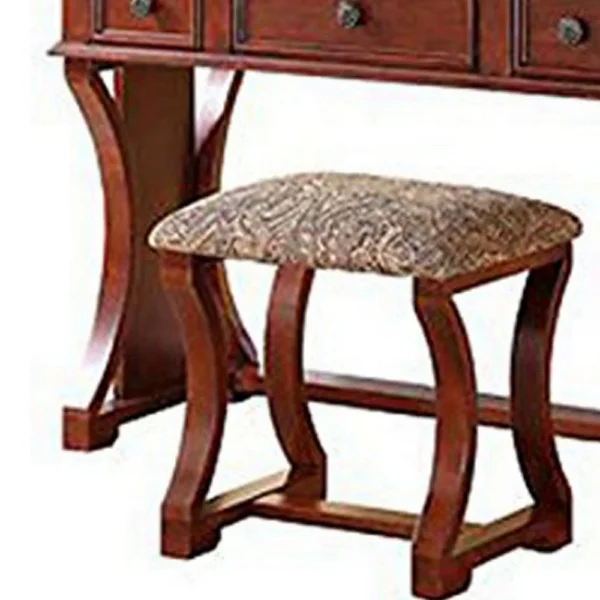 Modish Vanity Set Featuring Stool And Mirror Cherry Brown