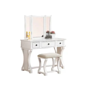 Modish Vanity Set Featuring Stool And Mirror White