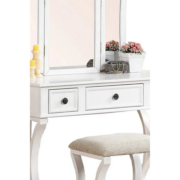 Modish Vanity Set Featuring Stool And Mirror White