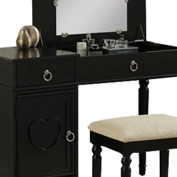 Seraph Vanity Set Featuring Stool And Mirror Black