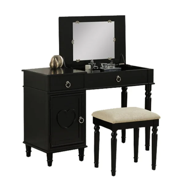 Seraph Vanity Set Featuring Stool And Mirror Black
