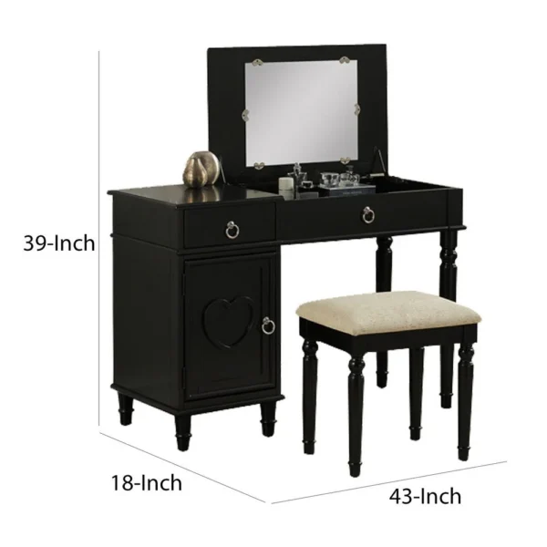 Seraph Vanity Set Featuring Stool And Mirror Black