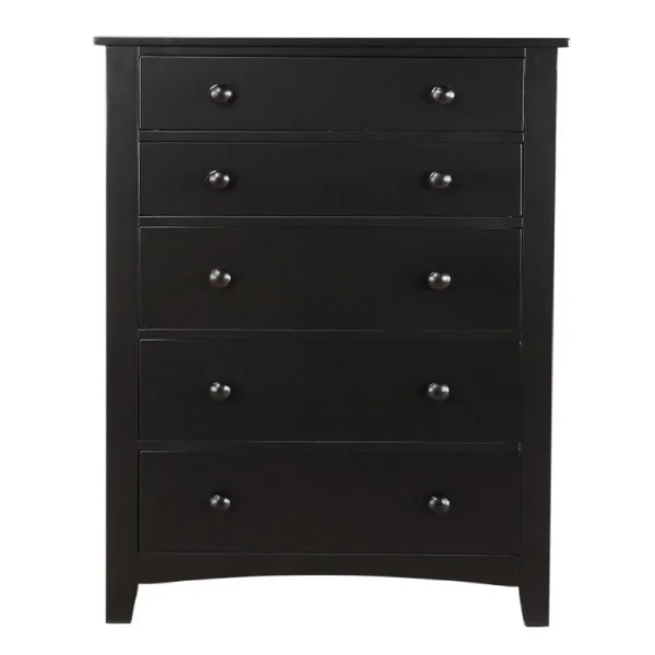 Pine Wood With Varied Size 5 Drawer Chest, Black