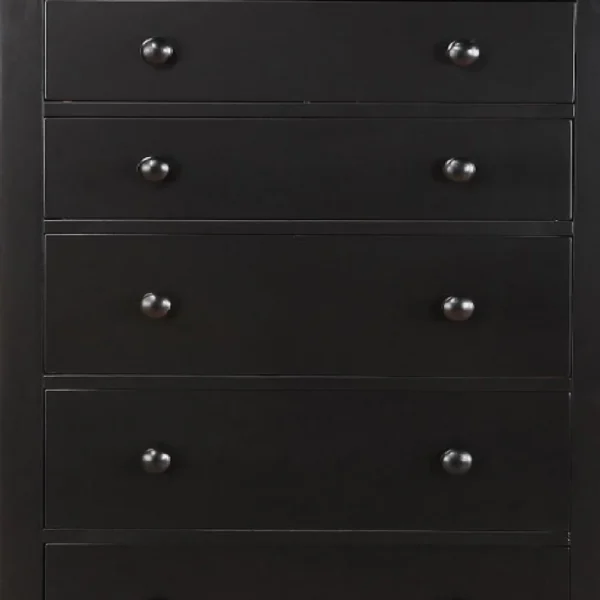 Pine Wood With Varied Size 5 Drawer Chest, Black