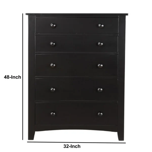 Pine Wood With Varied Size 5 Drawer Chest, Black