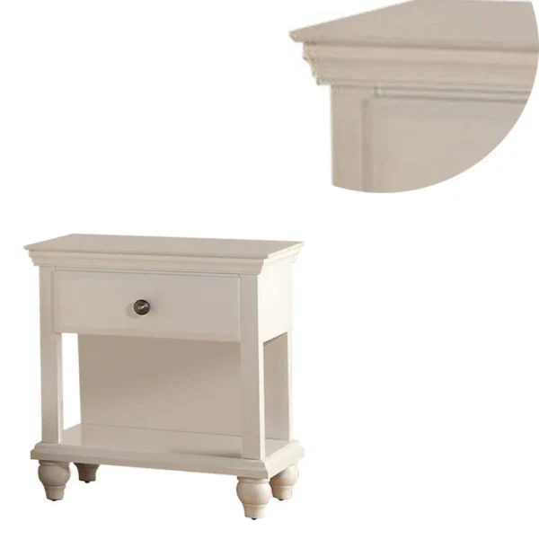 Poplar Wood Night Stand With Spacious Storage, White