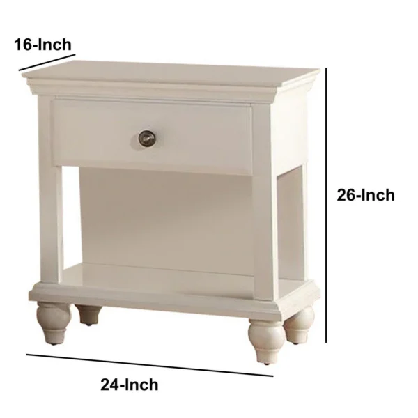 Poplar Wood Night Stand With Spacious Storage, White